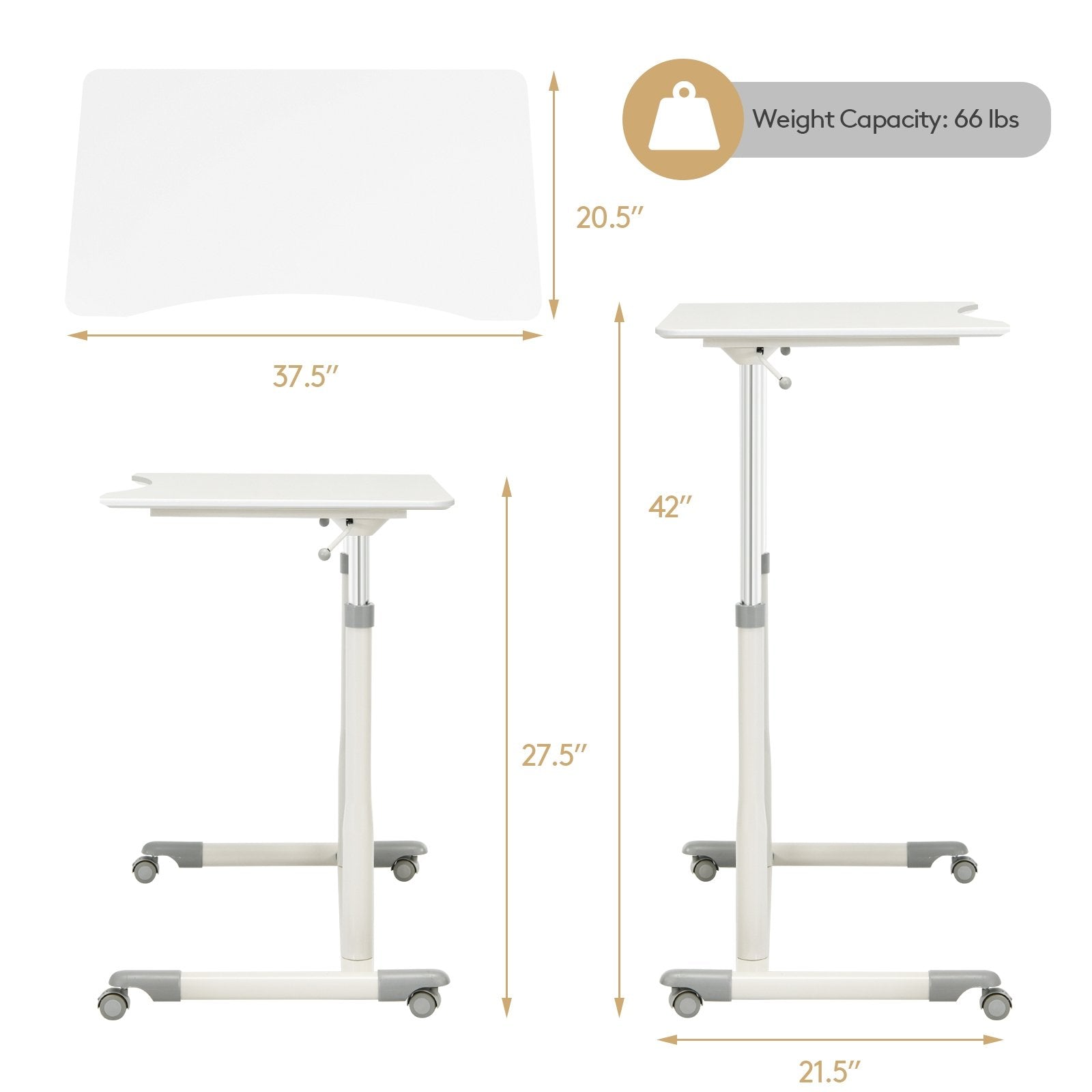 Height Adjustable Computer Desk Sit to Stand Rolling Table, White Laptop Tables & Printer Stands   at Gallery Canada