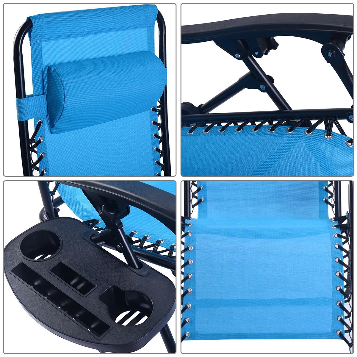 2 Pieces Folding Lounge Chair with Zero Gravity, Light Blue Beach & Lawn Chairs at Gallery Canada