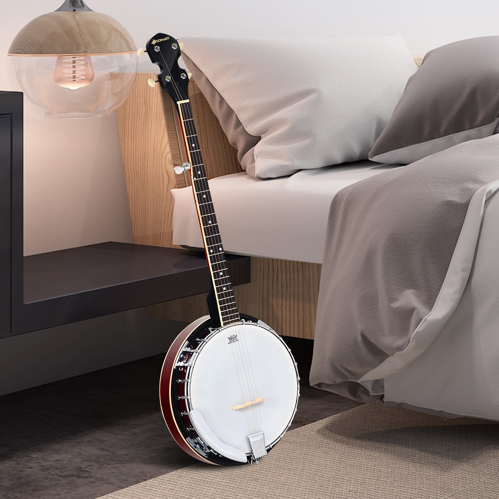 5-String Geared Tunable Banjo with case, Black Guitar & Strings at Gallery Canada