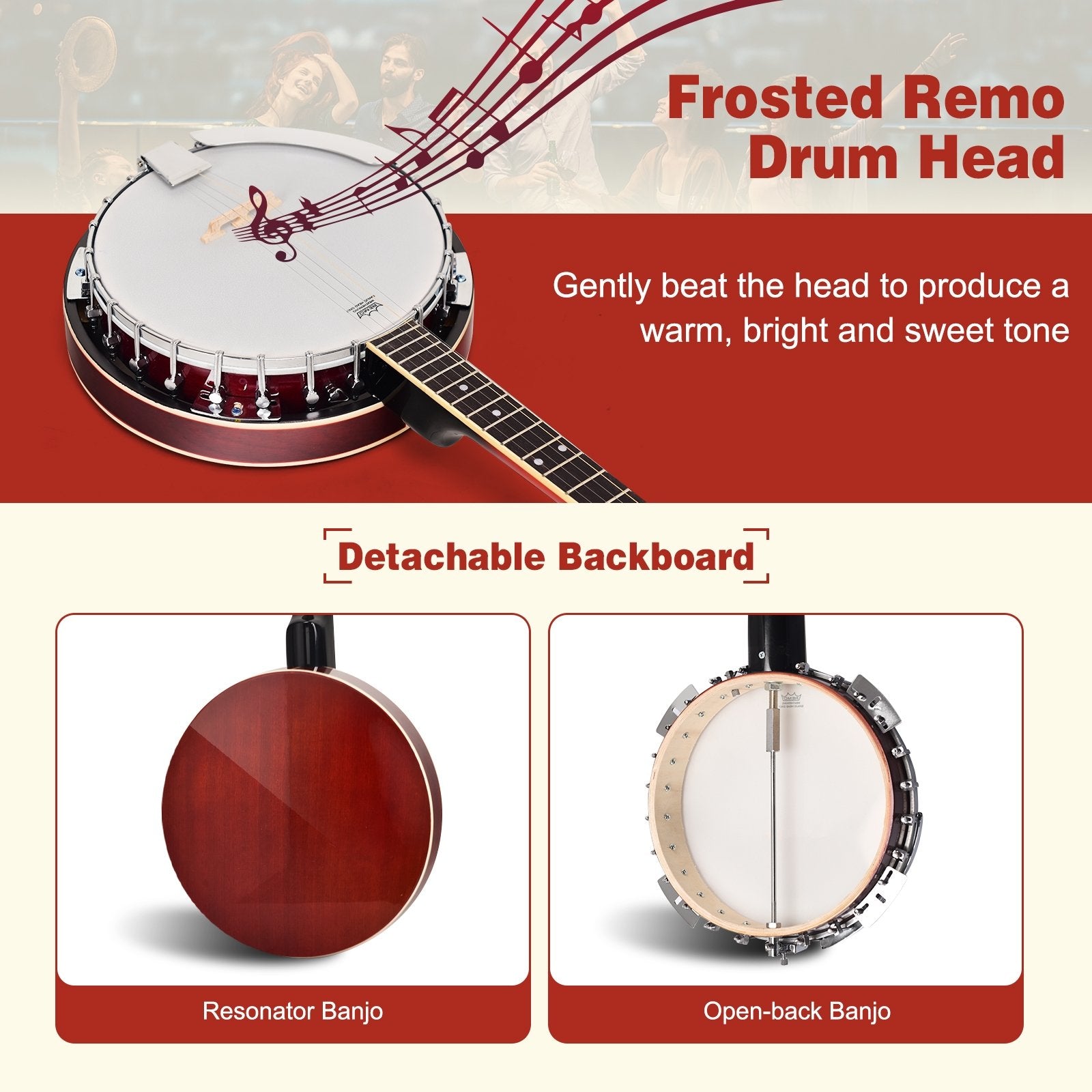 5-String Geared Tunable Banjo with case, Black Guitar & Strings at Gallery Canada