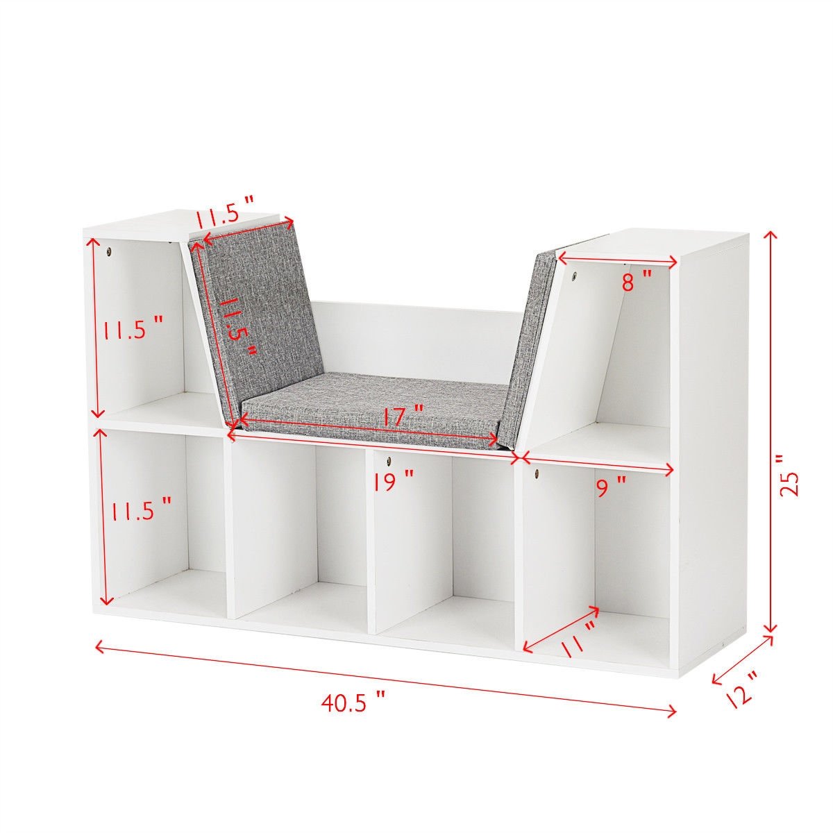 6-Cubby Kid Storage Bookcase Cushioned Reading Nook, White Kids Storage   at Gallery Canada