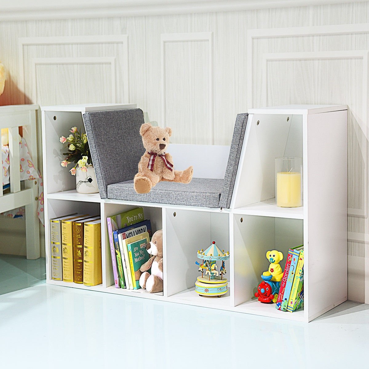 6-Cubby Kid Storage Bookcase Cushioned Reading Nook, White Kids Storage   at Gallery Canada