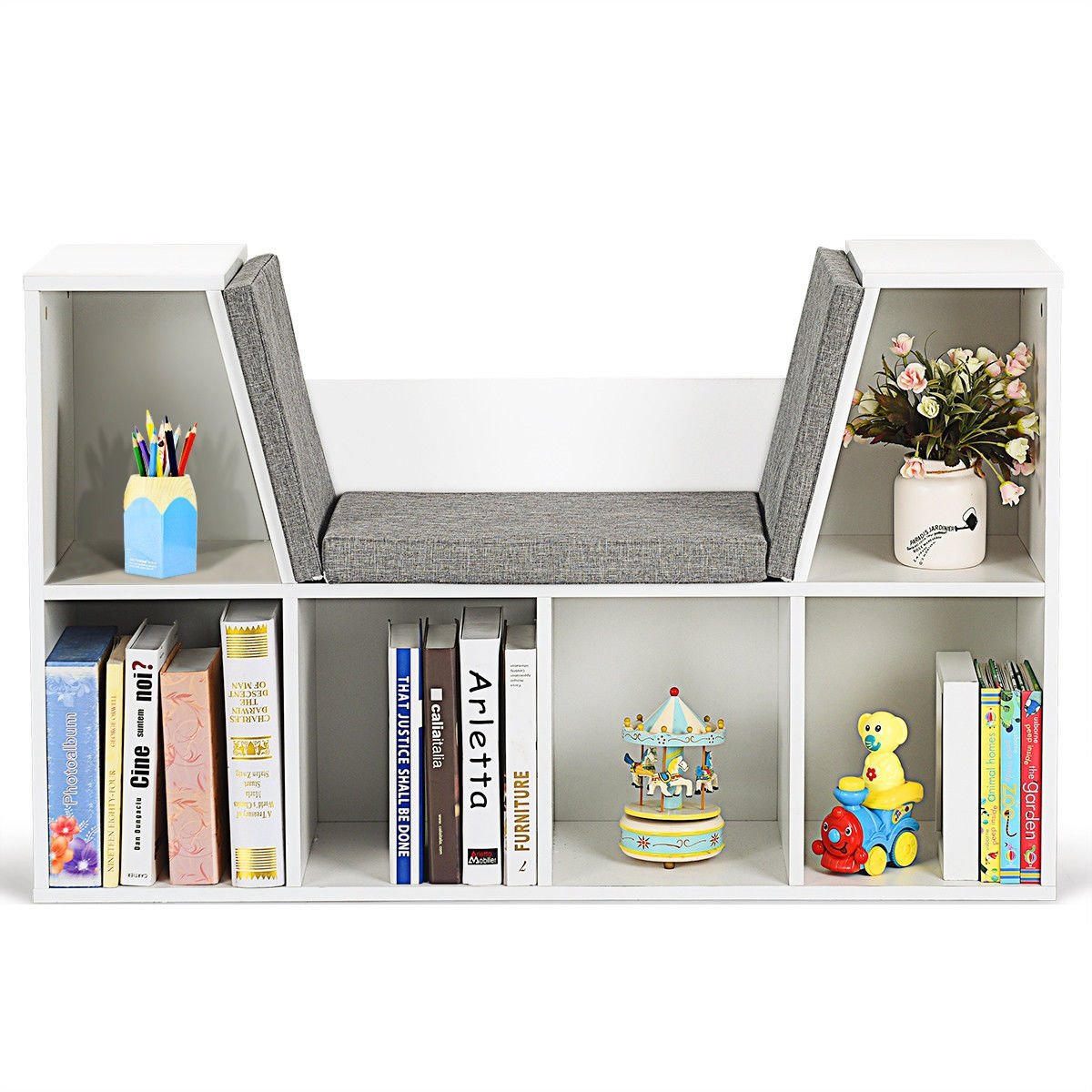 6-Cubby Kid Storage Bookcase Cushioned Reading Nook, White Kids Storage   at Gallery Canada