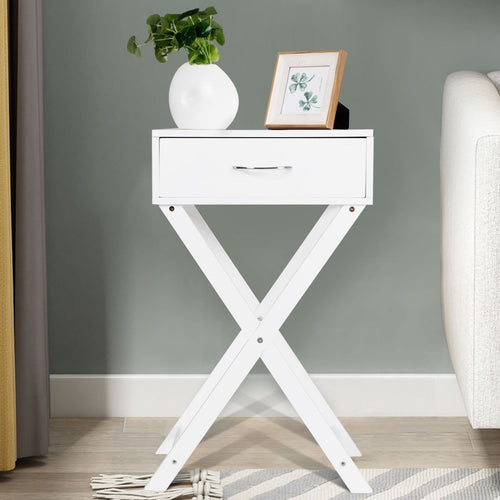 Modern X-Shape Accent Side End Table, White