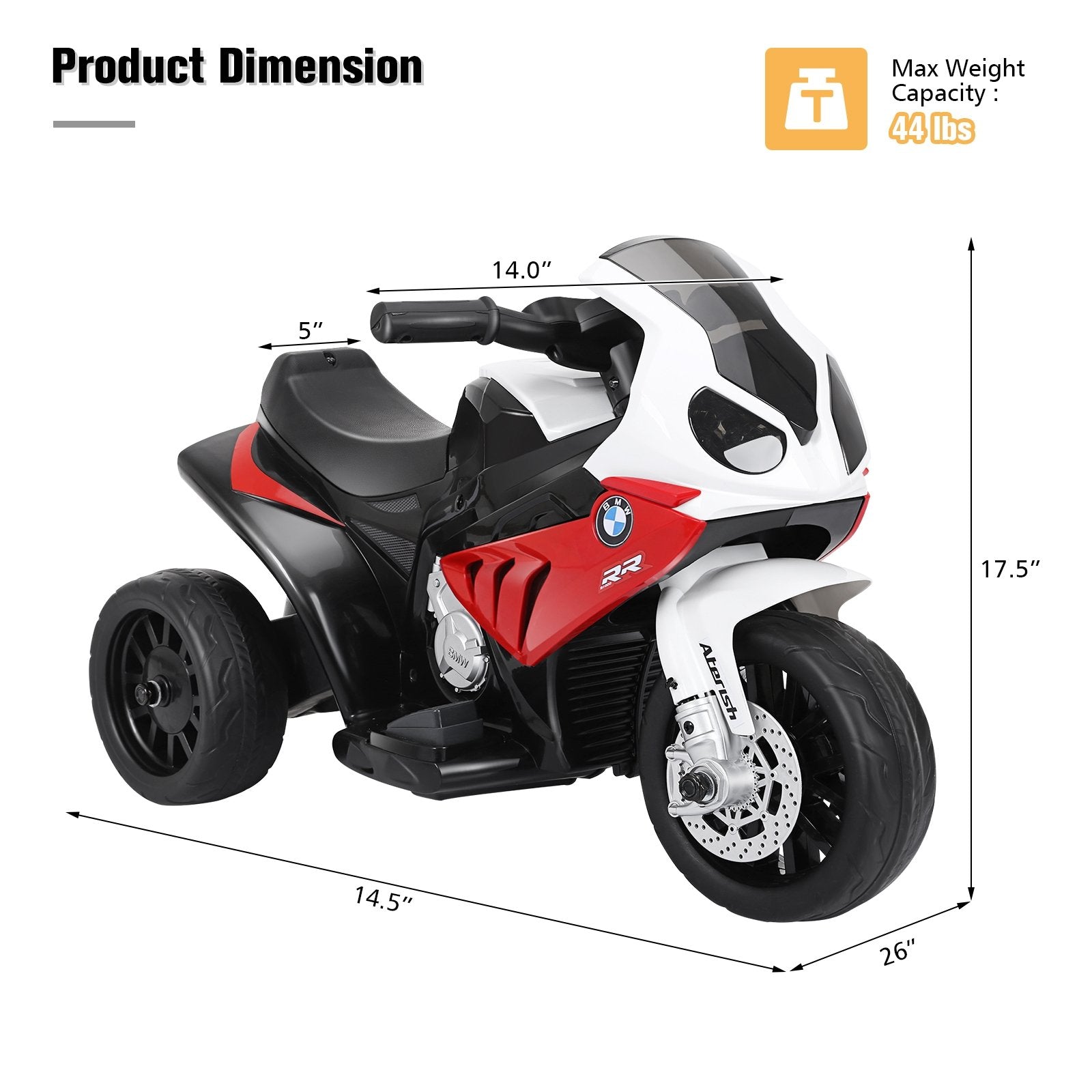 6V Kids 3 Wheels Riding BMW Licensed Electric Motorcycle, Red Powered Ride On Toys   at Gallery Canada