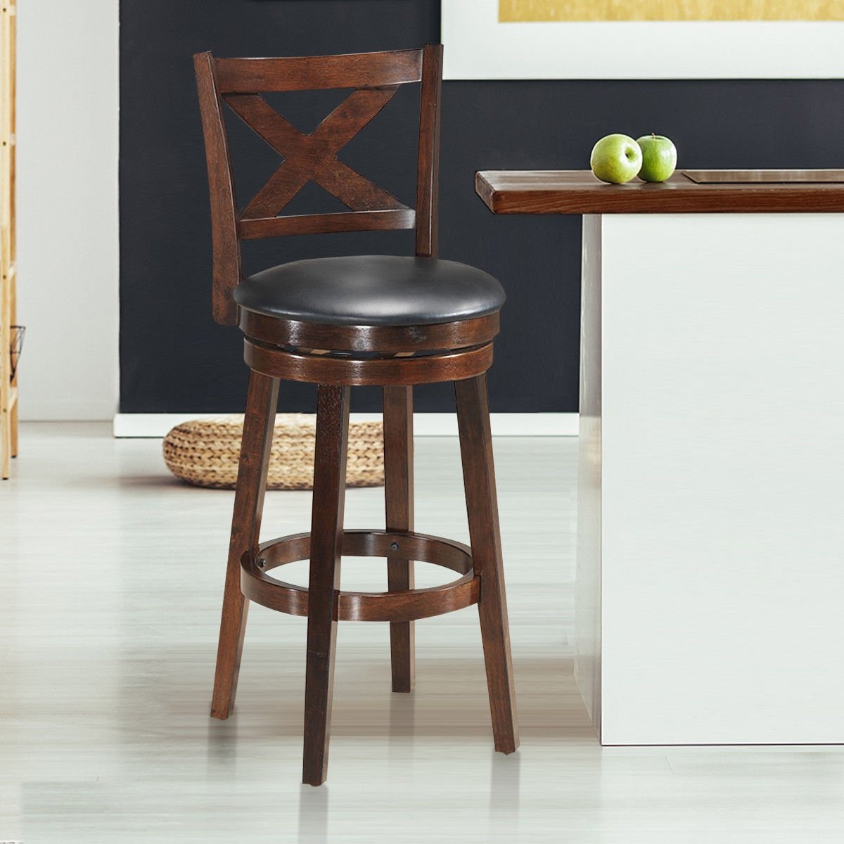 Swivel X-back Upholstered Counter Height Bar Stool with PVC Cushioned Seat-29 Inch, Brown Bar Stools   at Gallery Canada