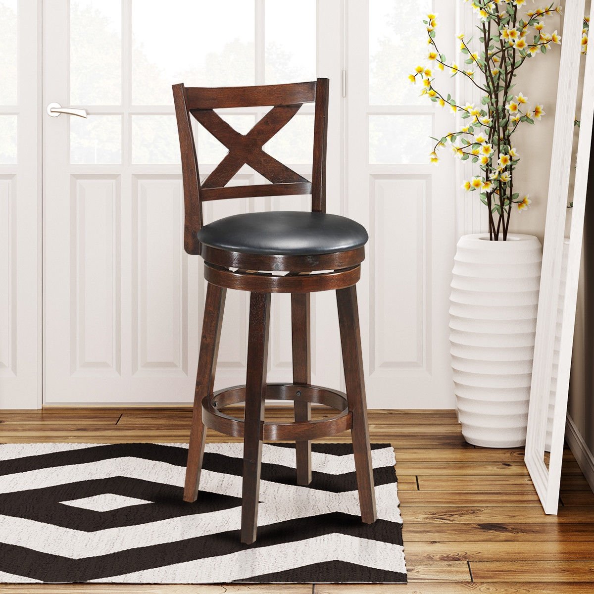 Swivel X-back Upholstered Counter Height Bar Stool with PVC Cushioned Seat-29 Inch, Brown Bar Stools   at Gallery Canada