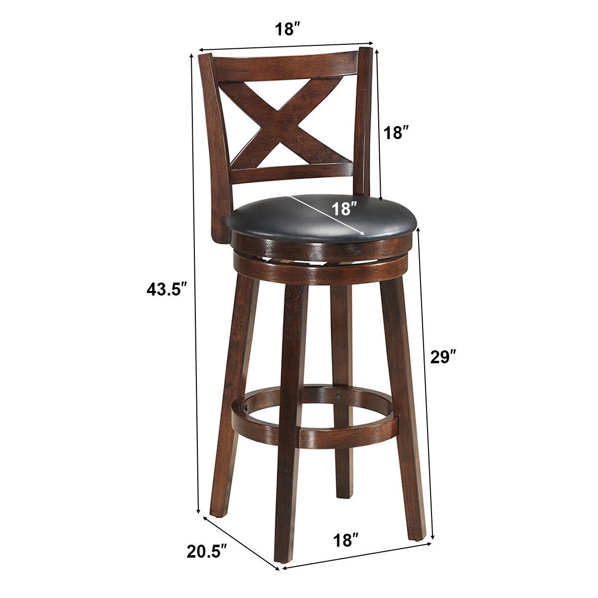 Swivel X-back Upholstered Counter Height Bar Stool with PVC Cushioned Seat-29 Inch, Brown Bar Stools   at Gallery Canada