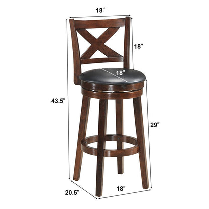 Swivel X-back Upholstered Counter Height Bar Stool with PVC Cushioned Seat-29 Inch, Brown Bar Stools   at Gallery Canada