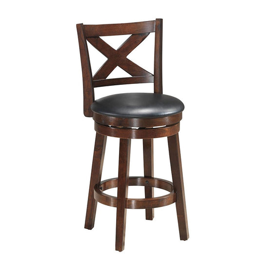 Swivel X-back Upholstered Counter Height Bar Stool with PVC Cushioned Seat-24 Inch, Brown - Gallery Canada