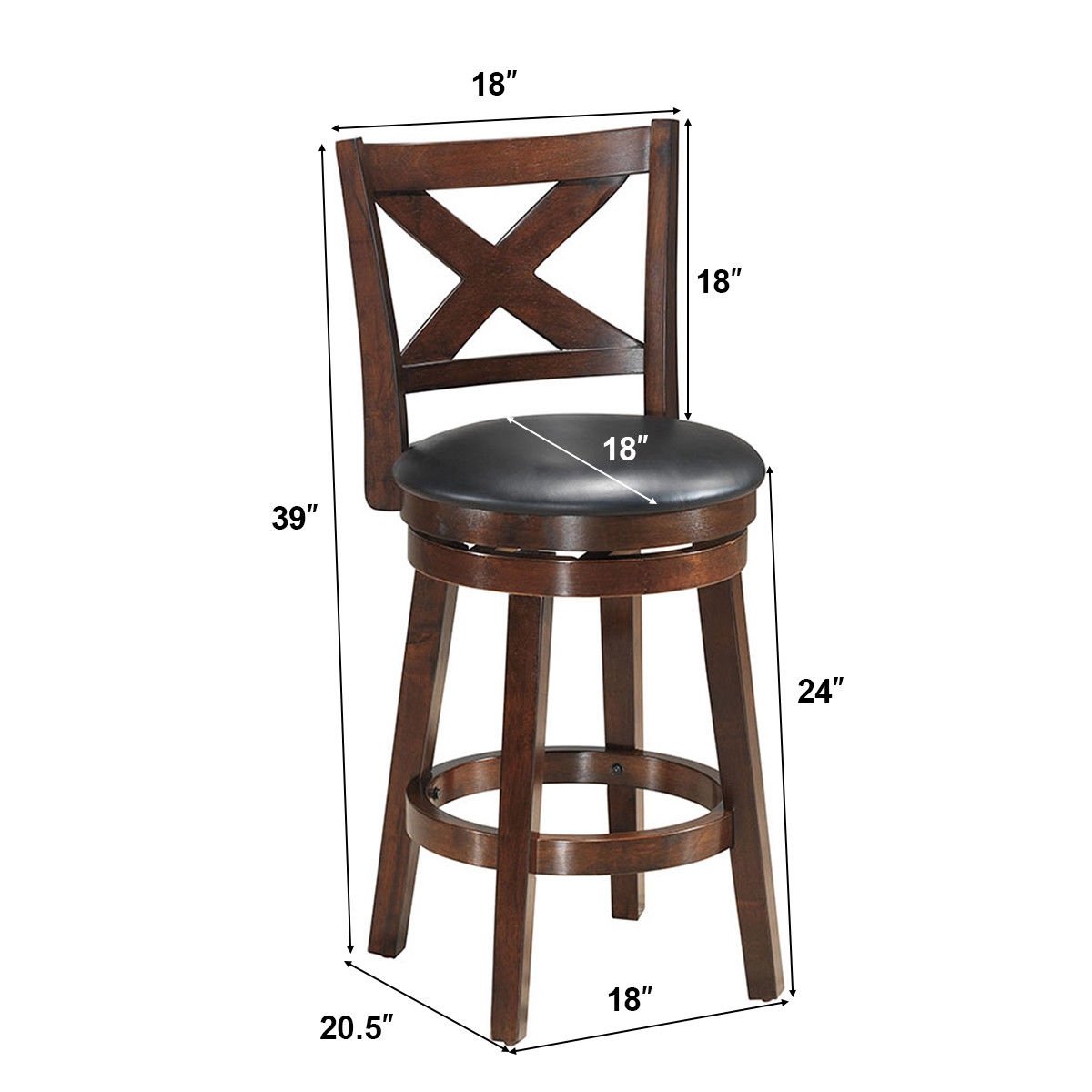 Swivel X-back Upholstered Counter Height Bar Stool with PVC Cushioned Seat-24 Inch, Brown Bar Stools   at Gallery Canada