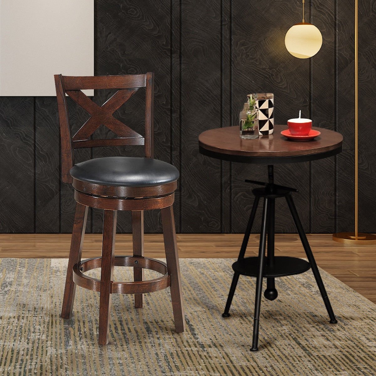 Swivel X-back Upholstered Counter Height Bar Stool with PVC Cushioned Seat-24 Inch, Brown Bar Stools   at Gallery Canada