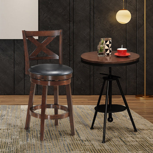 Swivel X-back Upholstered Counter Height Bar Stool with PVC Cushioned Seat-24 Inch, Brown - Gallery Canada