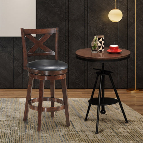 Swivel X-back Upholstered Counter Height Bar Stool with PVC Cushioned Seat-24 Inch, Brown