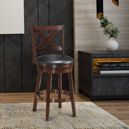 Swivel X-back Upholstered Counter Height Bar Stool with PVC Cushioned Seat-24 Inch, Brown Bar Stools   at Gallery Canada