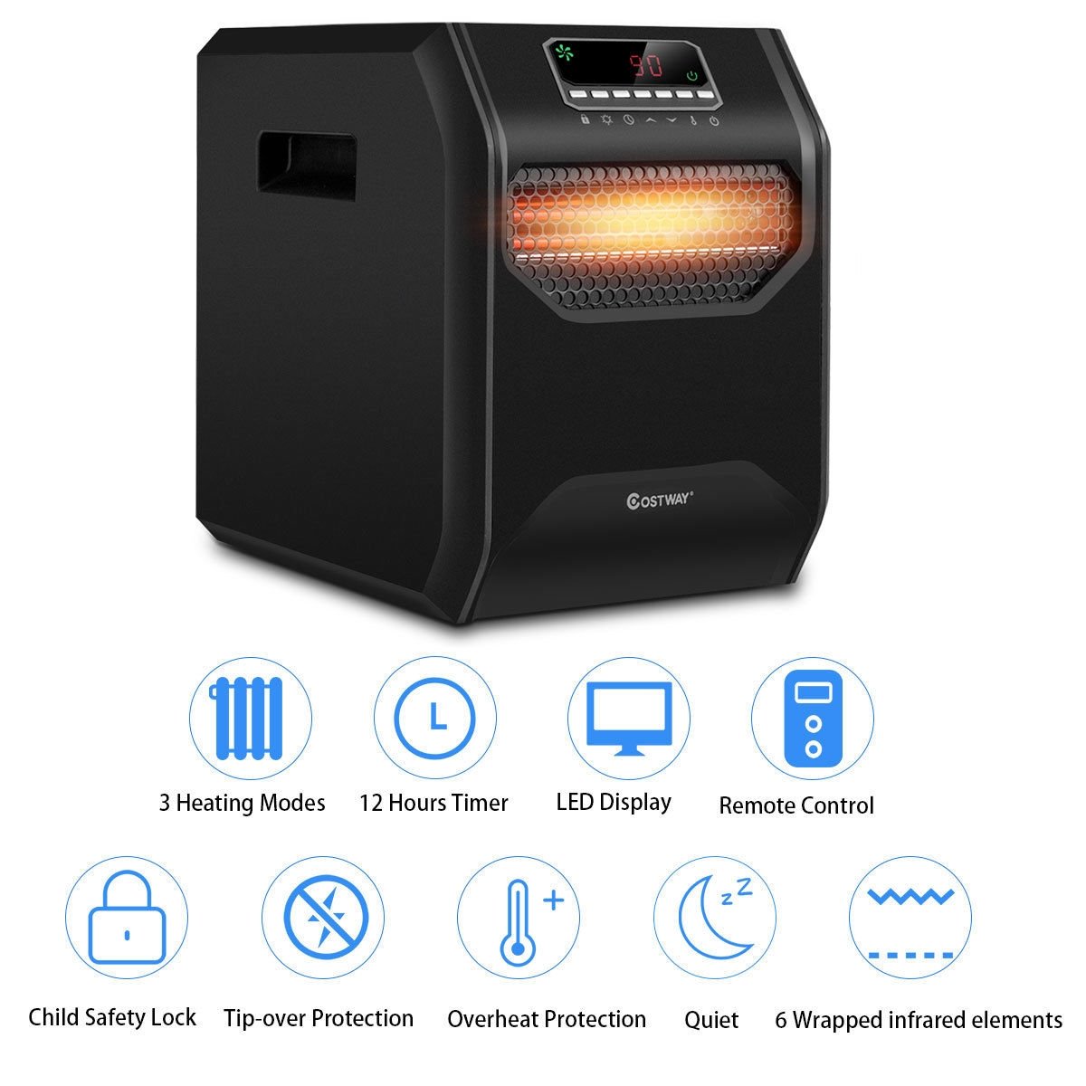12 H Timer LED Remote Control Portable Electric Space Heater, Black Space Heaters at Gallery Canada