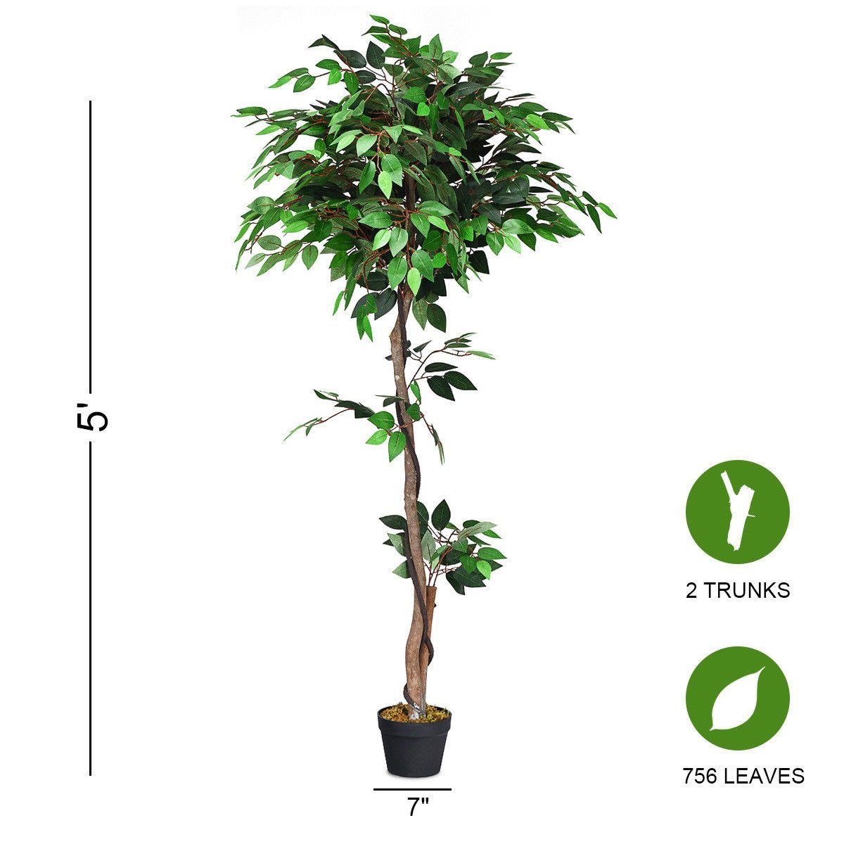 5.5 Feet Artificial Ficus Silk Tree with Wood Trunks, Green Faux Plants   at Gallery Canada