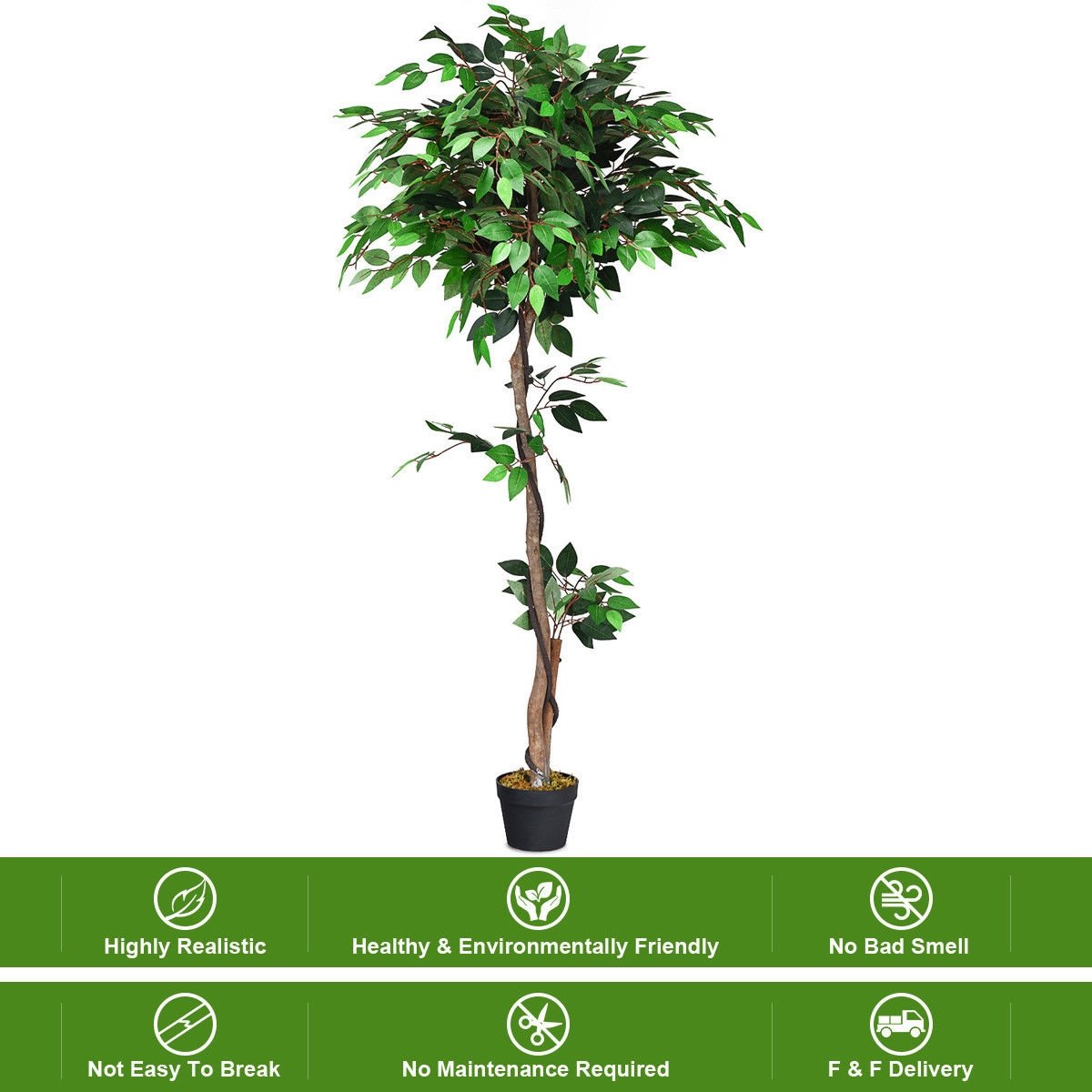 5.5 Feet Artificial Ficus Silk Tree with Wood Trunks, Green Faux Plants   at Gallery Canada