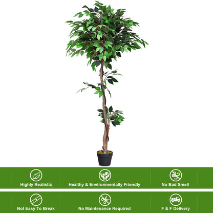 5.5 Feet Artificial Ficus Silk Tree with Wood Trunks, Green Faux Plants   at Gallery Canada