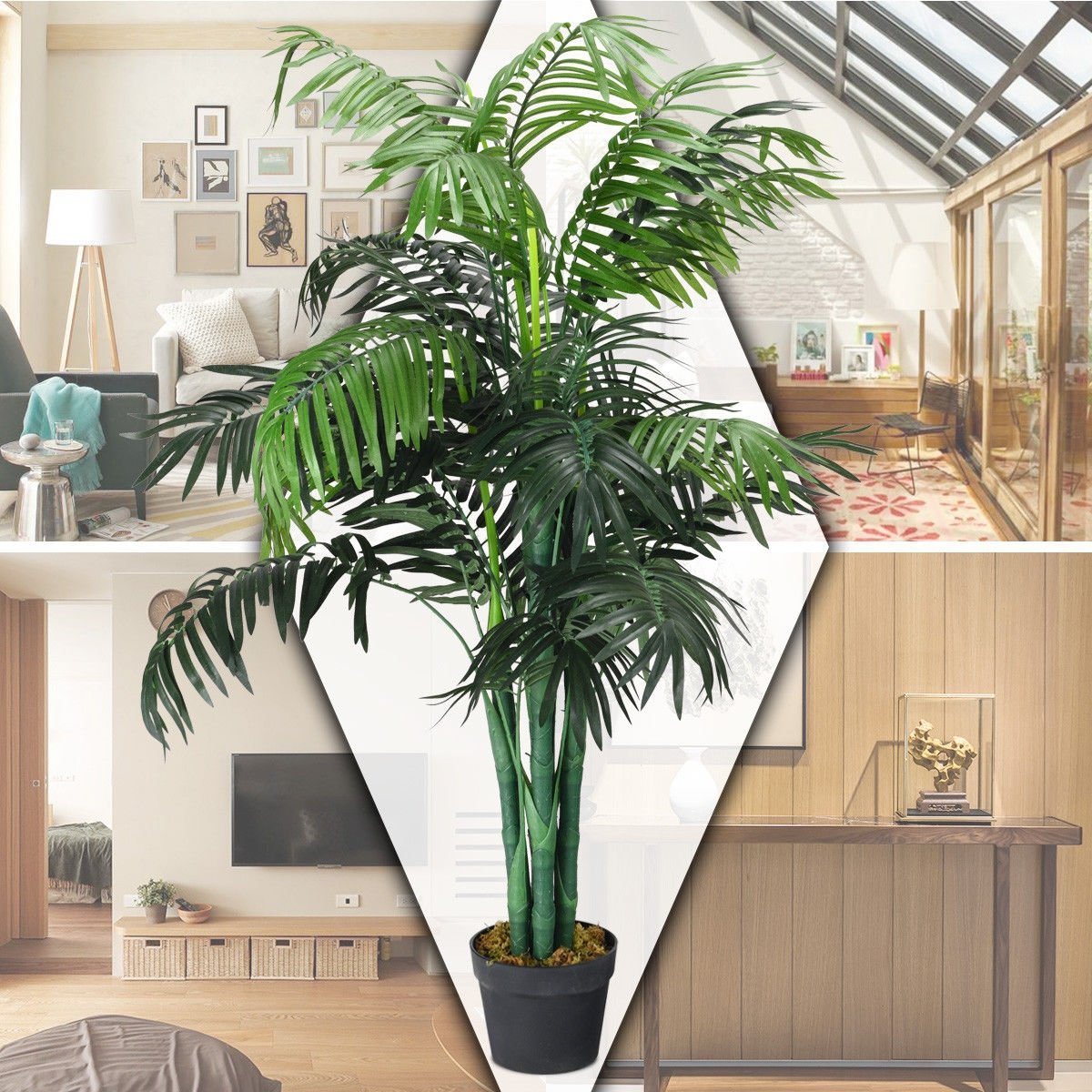 3.5 Feet Artificial Areca Palm Decorative Silk Tree with Basket, Green Faux Plants   at Gallery Canada