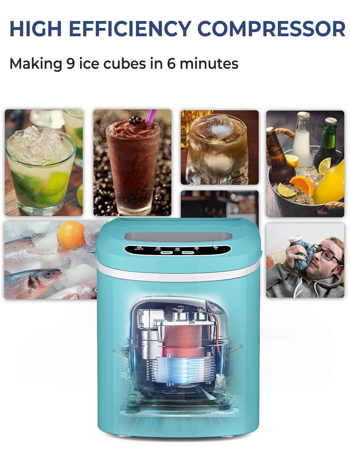 Mini Portable Compact Electric Ice Maker Machine, Green Ice Makers   at Gallery Canada