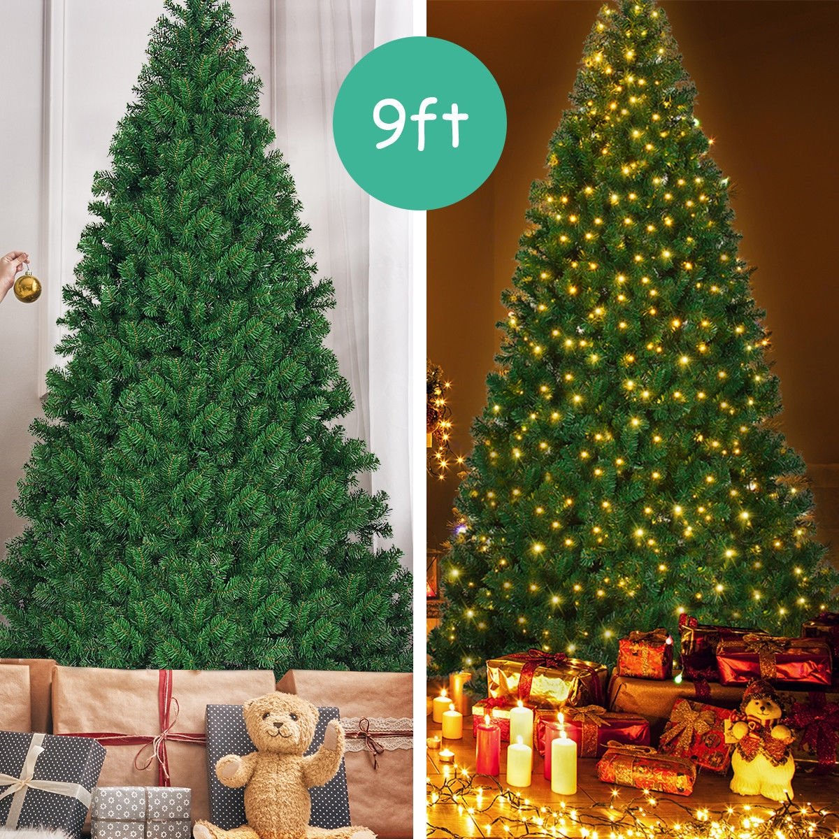 9 Feet Pre-Lit PVC Artificial Christmas Tree with 700 LED Lights, Green Christmas Tree   at Gallery Canada