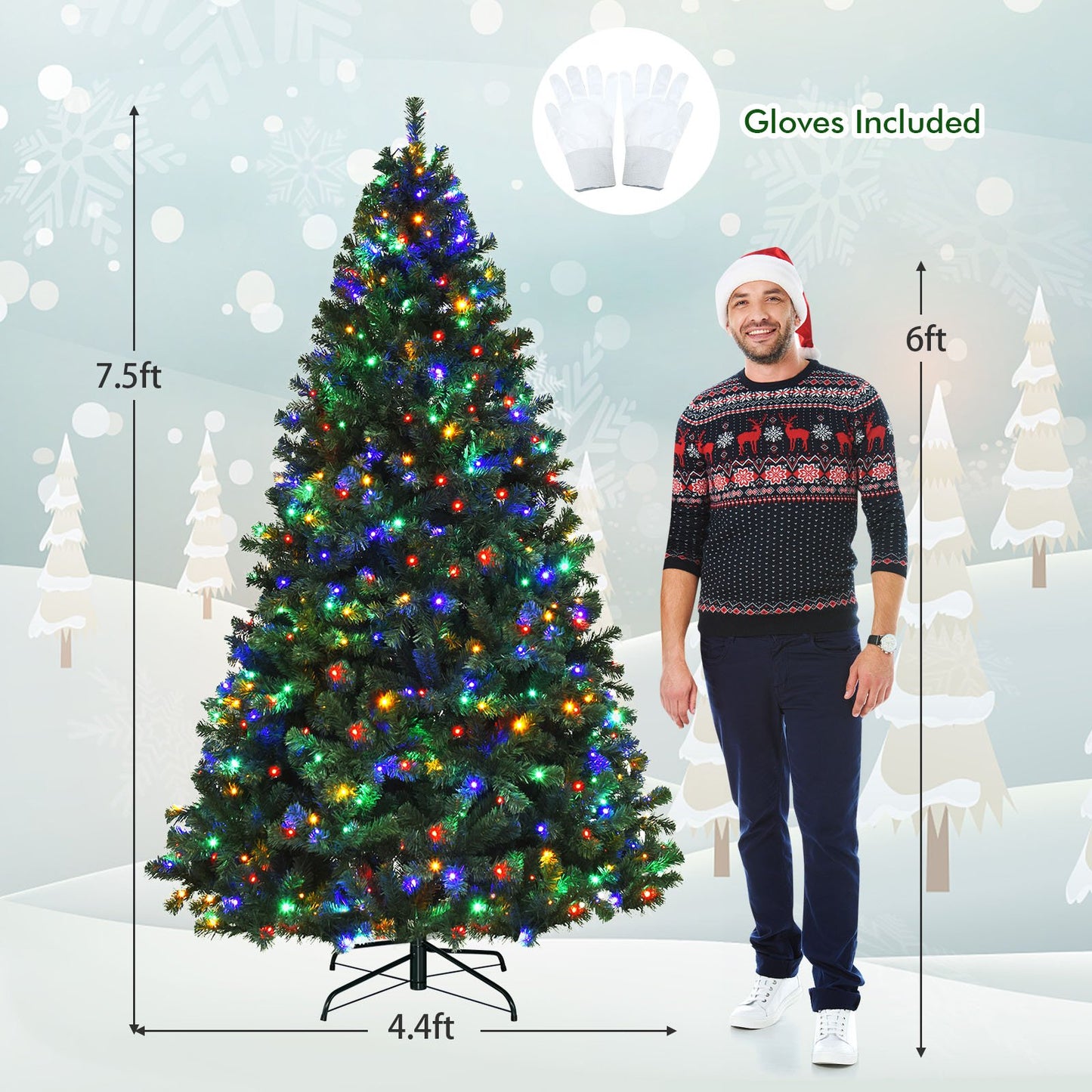 7.5 Feet Pre-Lit Artificial Spruce Christmas Tree with 550 Multicolor Lights for Festival, Green Christmas Tree   at Gallery Canada