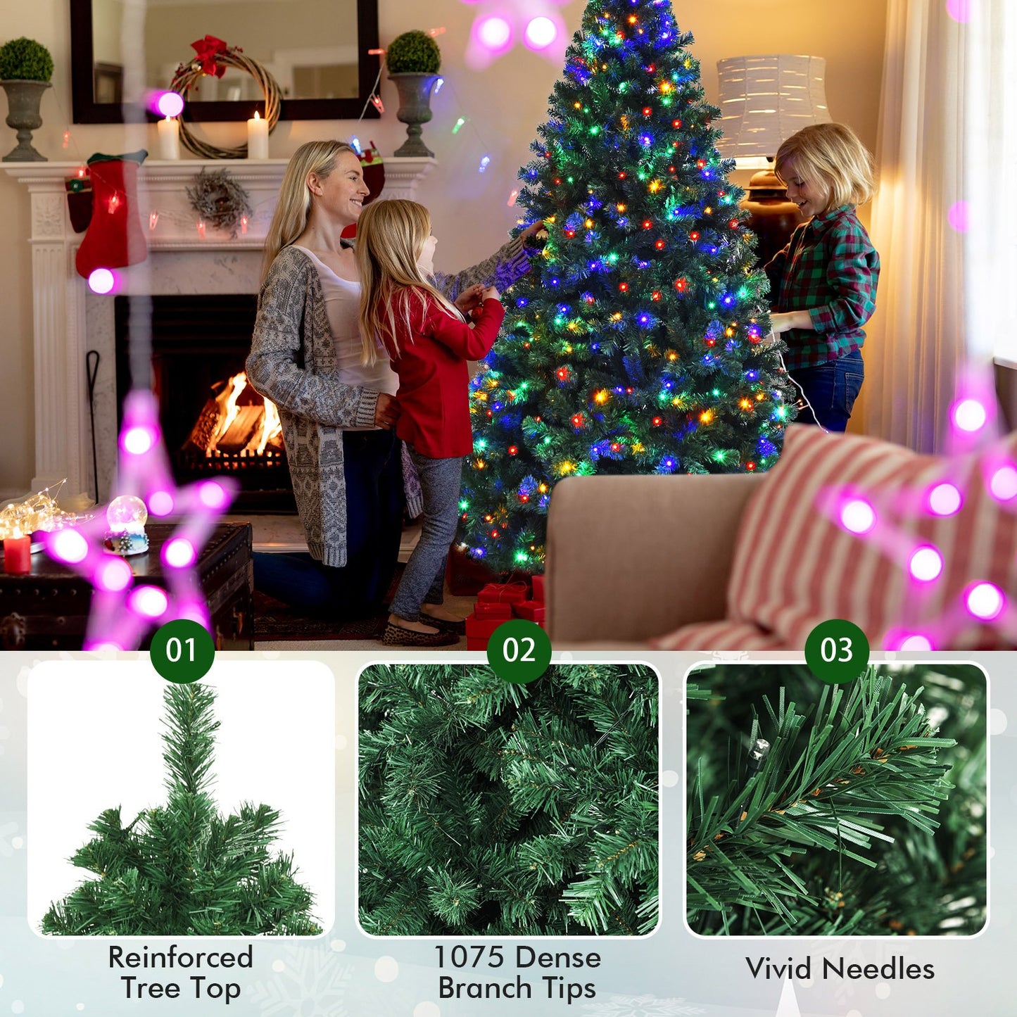 7.5 Feet Pre-Lit Artificial Spruce Christmas Tree with 550 Multicolor Lights for Festival, Green Christmas Tree   at Gallery Canada