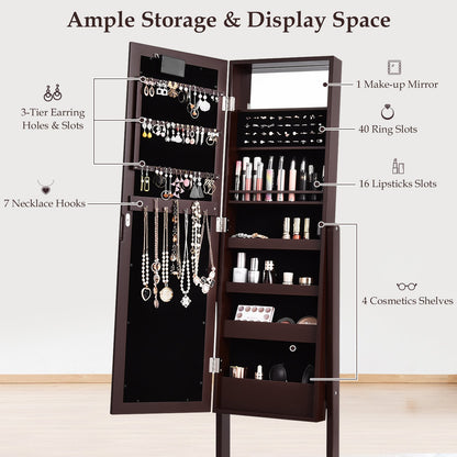 Mirrored Jewelry Cabinet Armoire Organizer w/ LED lights, Brown Jewelry Armoires   at Gallery Canada