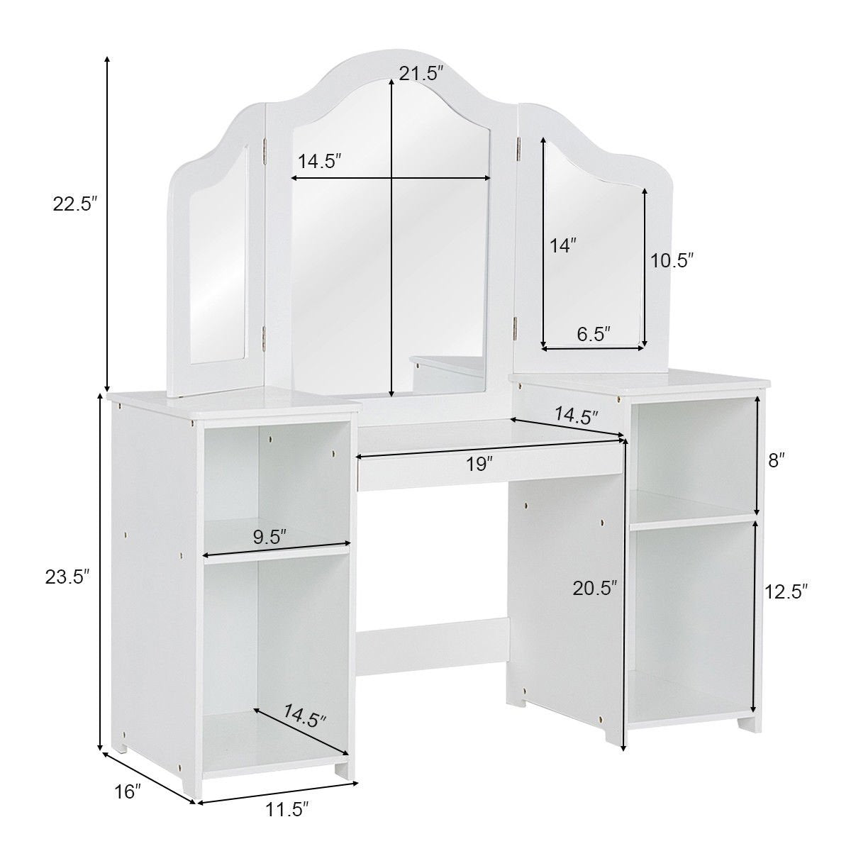 Kids Tri Folding Mirror Makeup Dressing Vanity Table Set, White Kids Vanities   at Gallery Canada