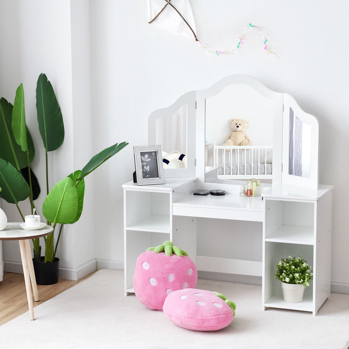 Kids Tri Folding Mirror Makeup Dressing Vanity Table Set, White Kids Vanities   at Gallery Canada