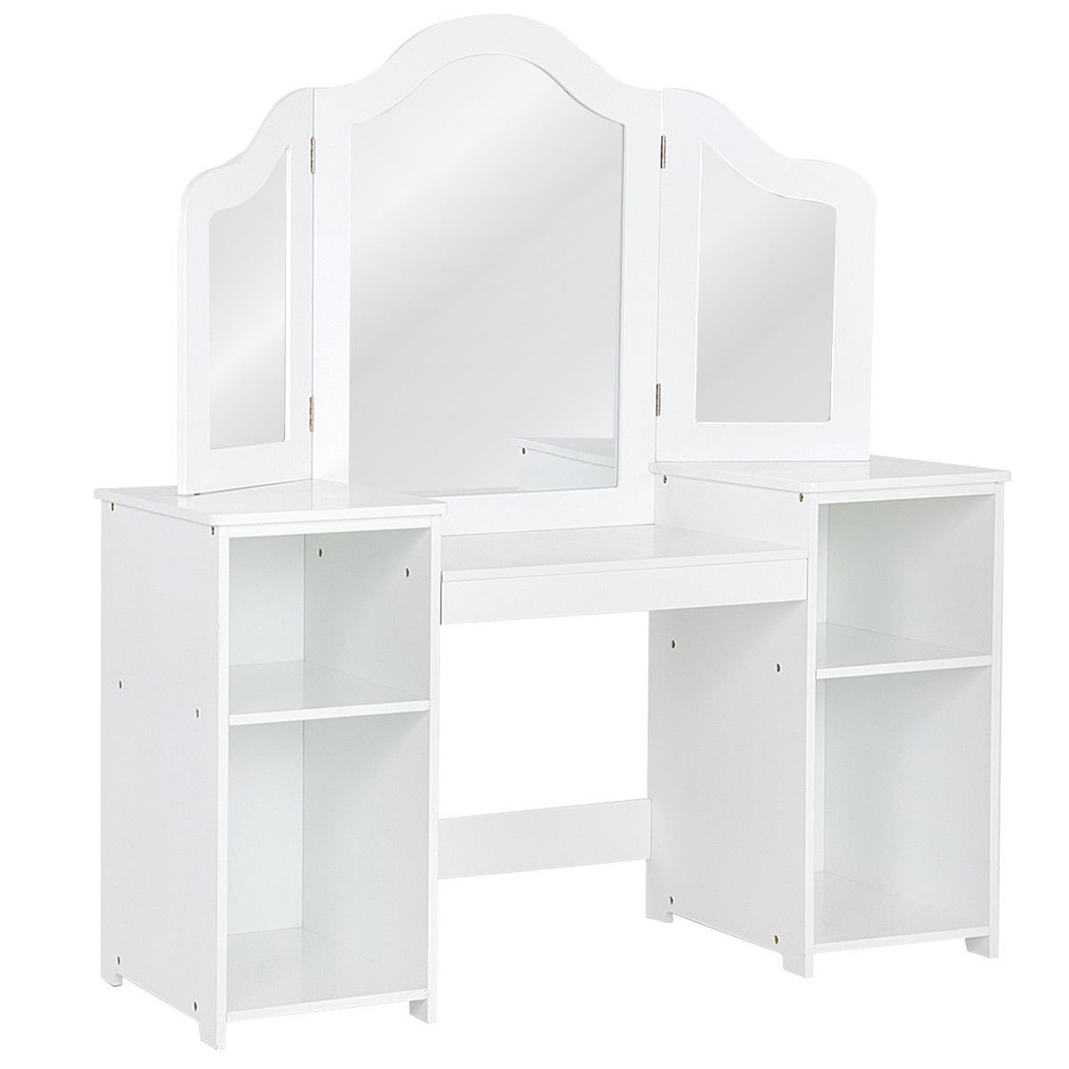 Kids Tri Folding Mirror Makeup Dressing Vanity Table Set, White - Gallery Canada