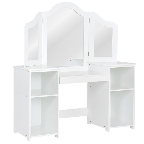 Kids Tri Folding Mirror Makeup Dressing Vanity Table Set, White