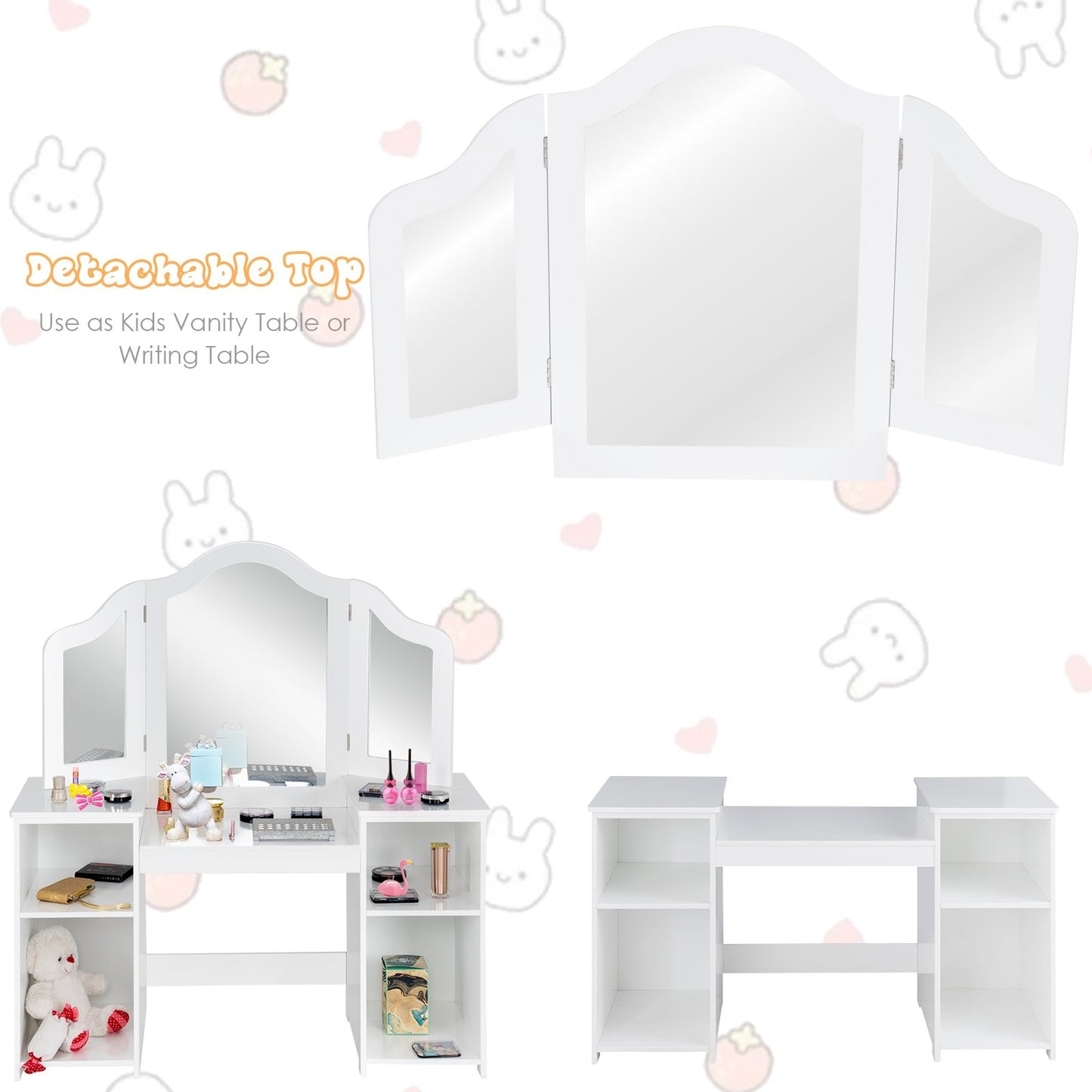 Kids Tri Folding Mirror Makeup Dressing Vanity Table Set, White Kids Vanities   at Gallery Canada