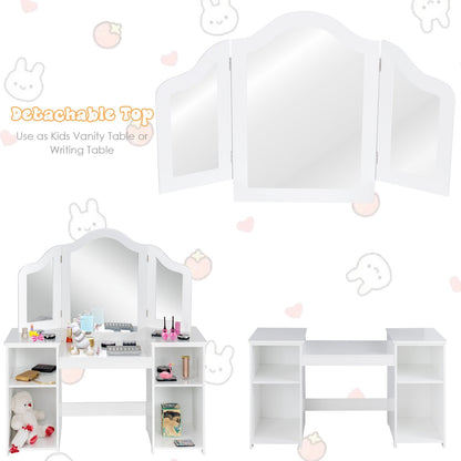 Kids Tri Folding Mirror Makeup Dressing Vanity Table Set, White - Gallery Canada