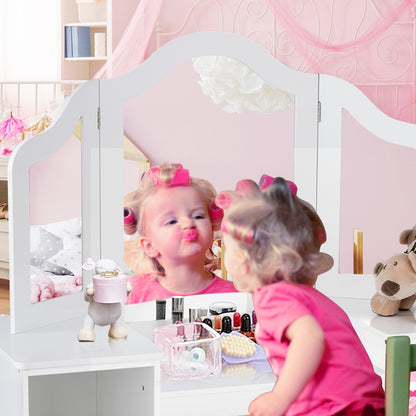 Kids Tri Folding Mirror Makeup Dressing Vanity Table Set, White Kids Vanities   at Gallery Canada