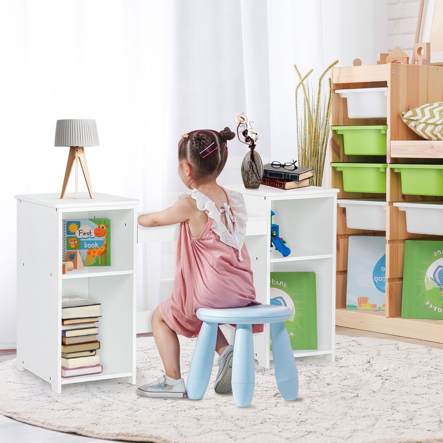 Kids Tri Folding Mirror Makeup Dressing Vanity Table Set, White Kids Vanities   at Gallery Canada