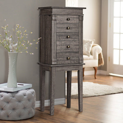 Standing Jewelry Cabinet Storage Organizer with Wooden Legs, Gray Jewelry Armoires   at Gallery Canada