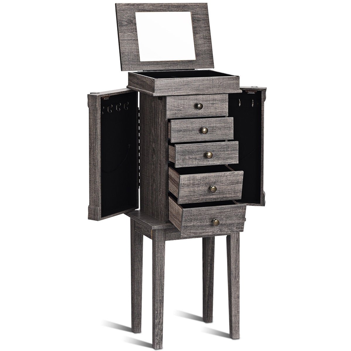 Standing Jewelry Cabinet Storage Organizer with Wooden Legs, Gray Jewelry Armoires   at Gallery Canada