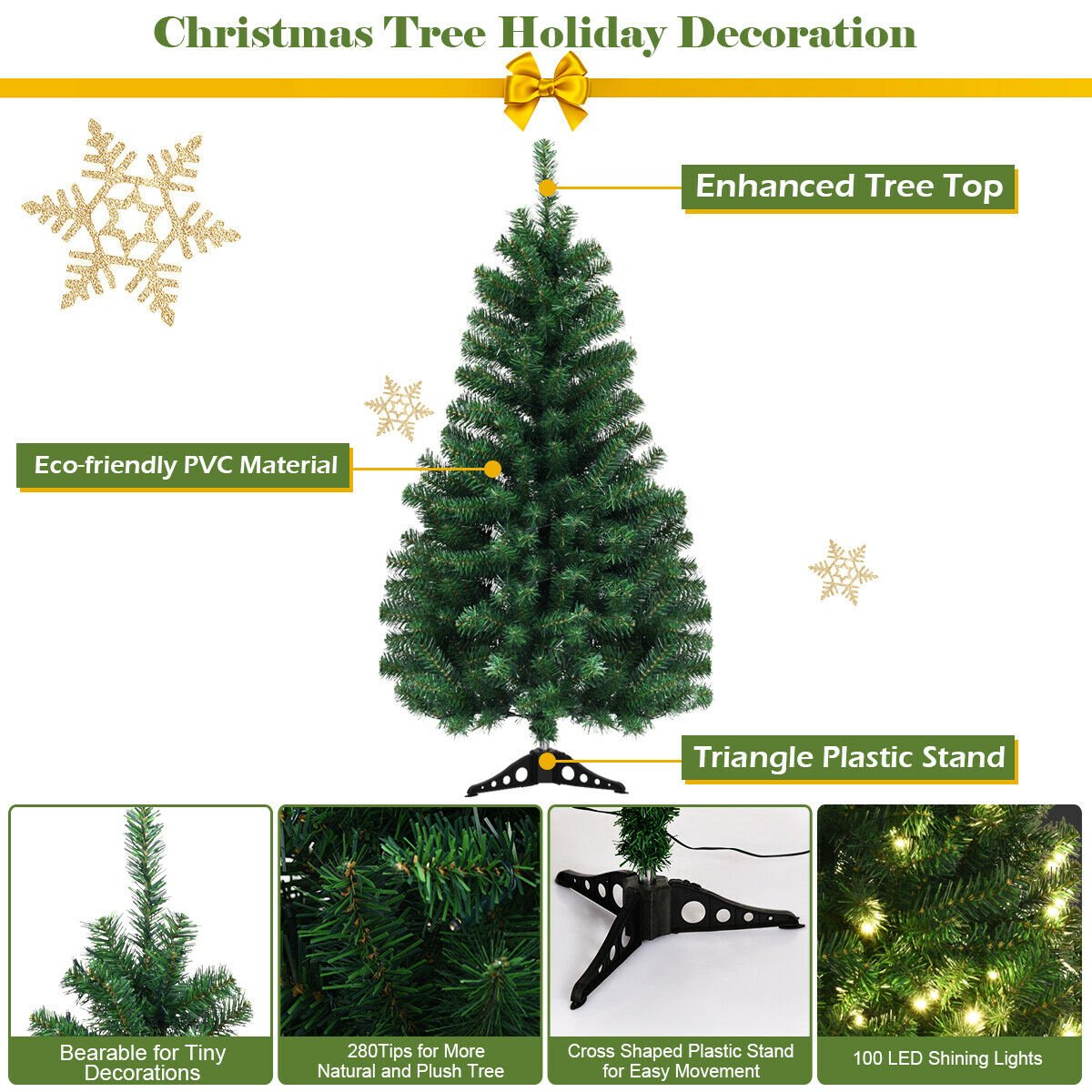 4 Feet Tabletop Artificial Christmas Tree with LED Lights, Green Christmas Tree   at Gallery Canada