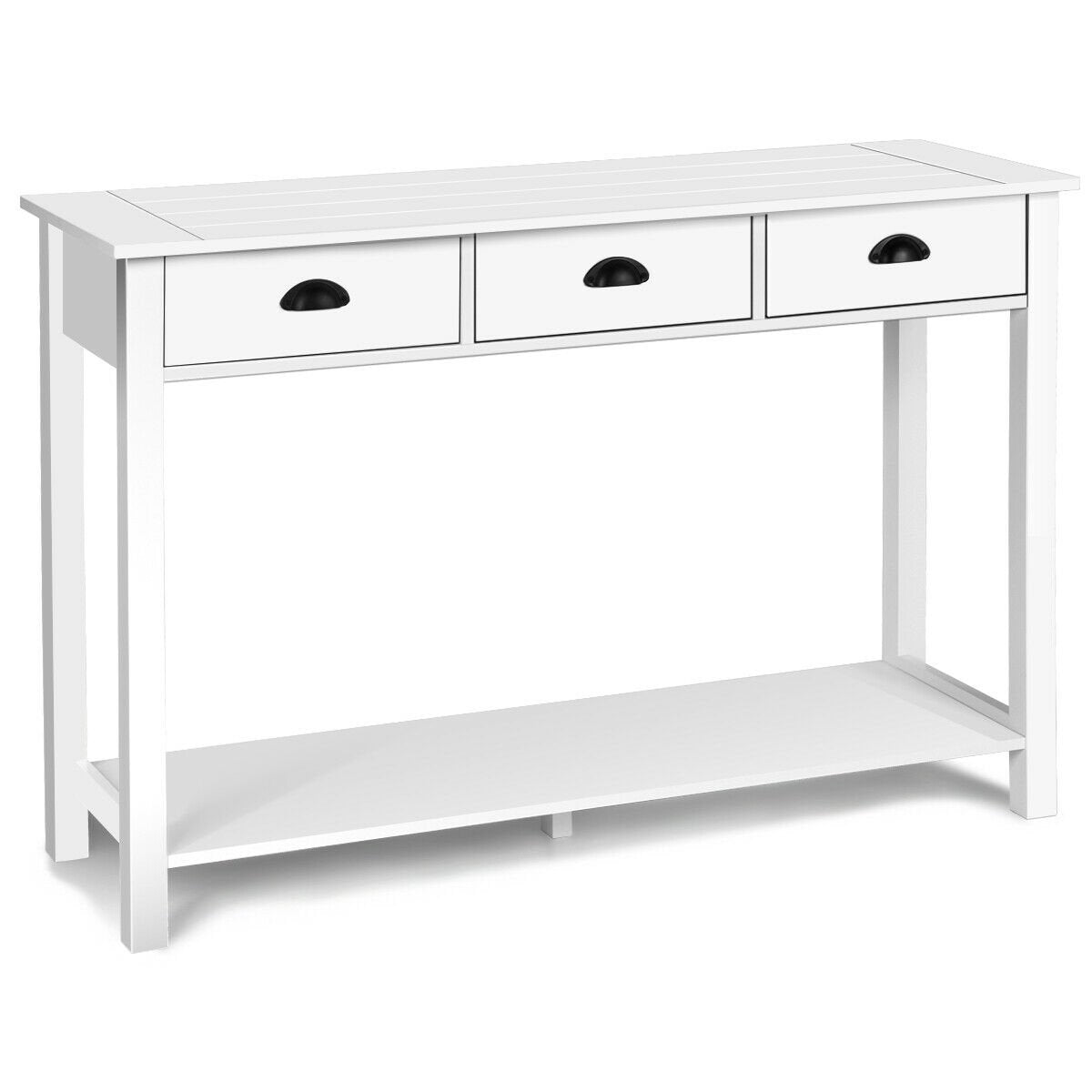 47 inch Entryway Hall Table Side Desk Accent Table with Drawers Shelf, White Console Tables   at Gallery Canada