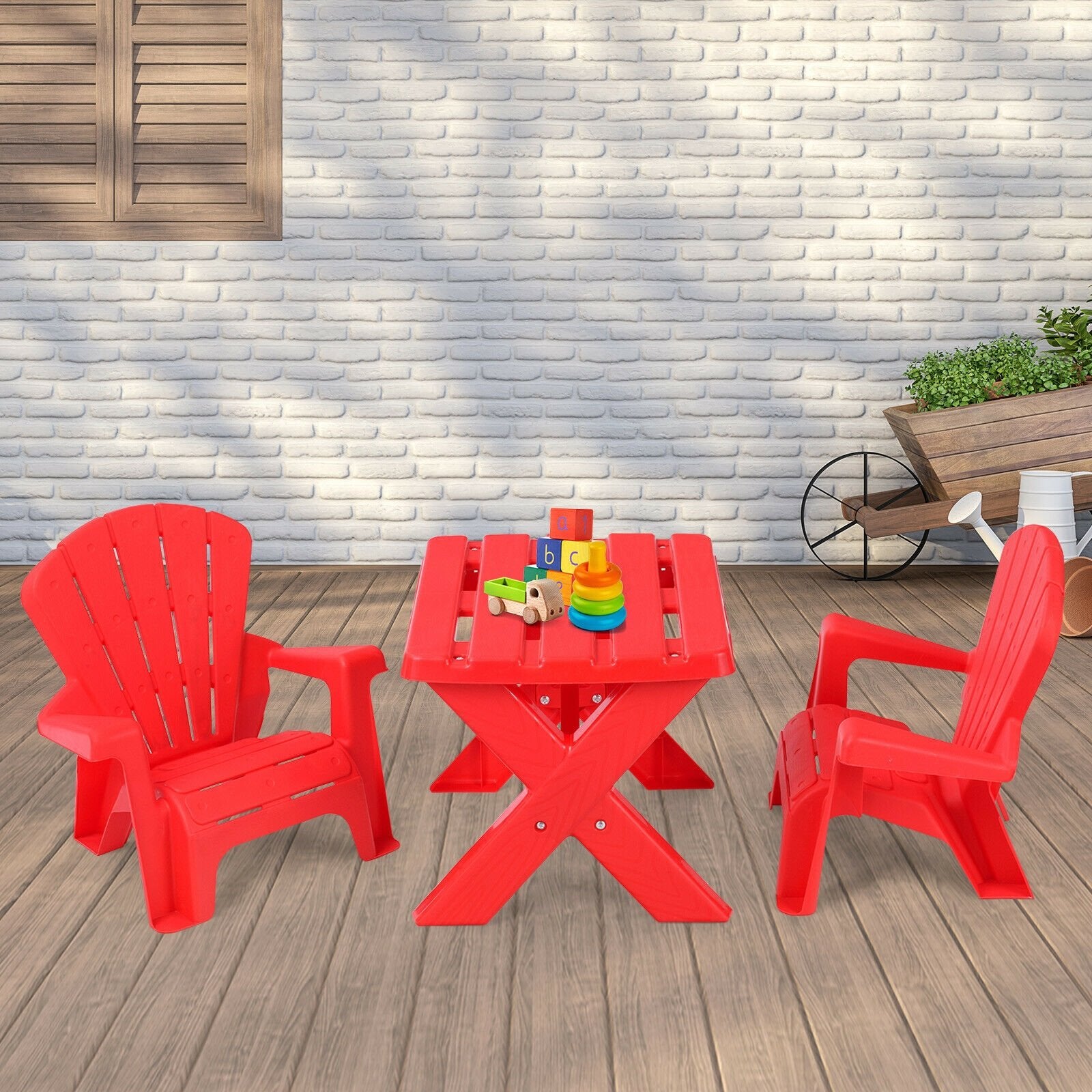 3-Piece Plastic Children Play Table Chair Set, Red - Gallery Canada