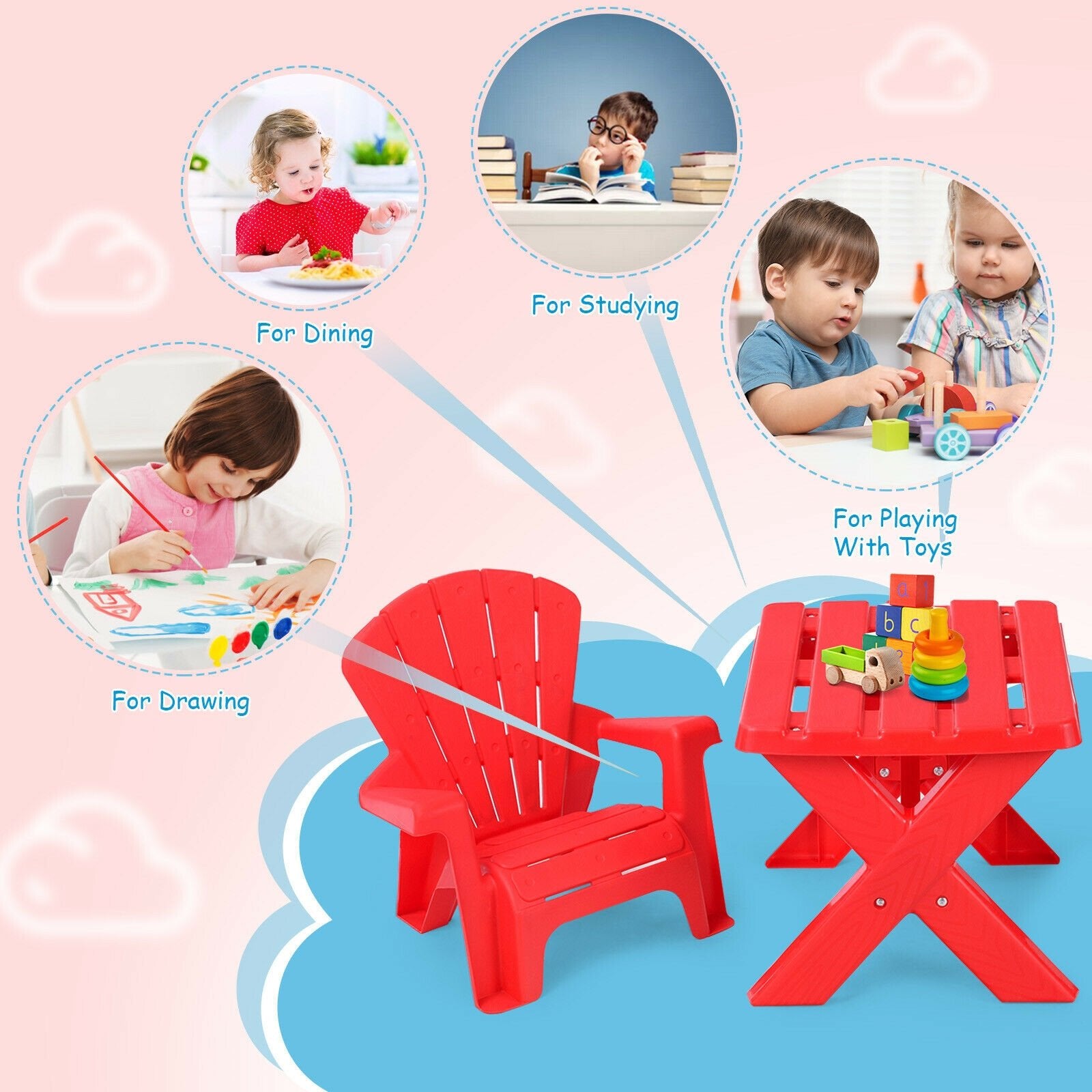 3-Piece Plastic Children Play Table Chair Set, Red Kids Table & Chair Sets   at Gallery Canada