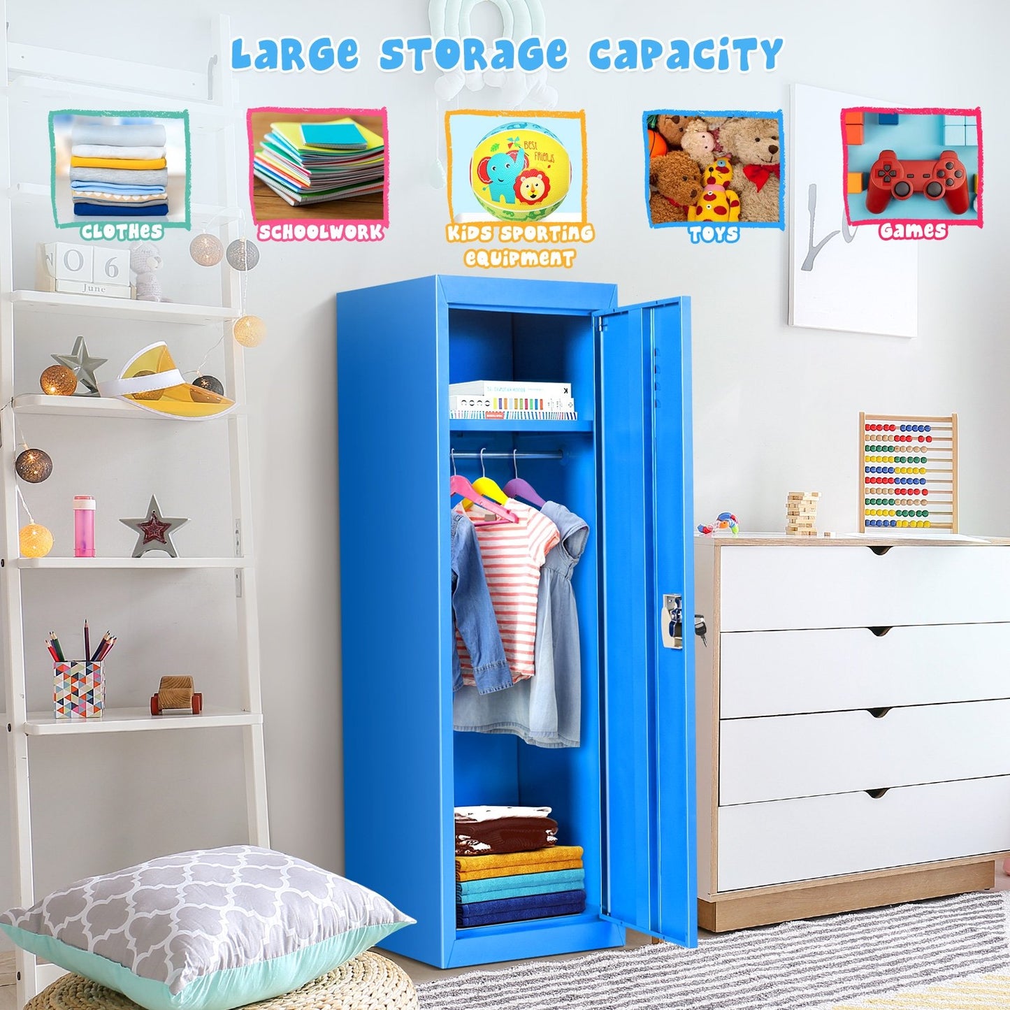 48 Inch Kid Safe Storage Children Single Tier Metal Locker, Blue Kids Storage   at Gallery Canada