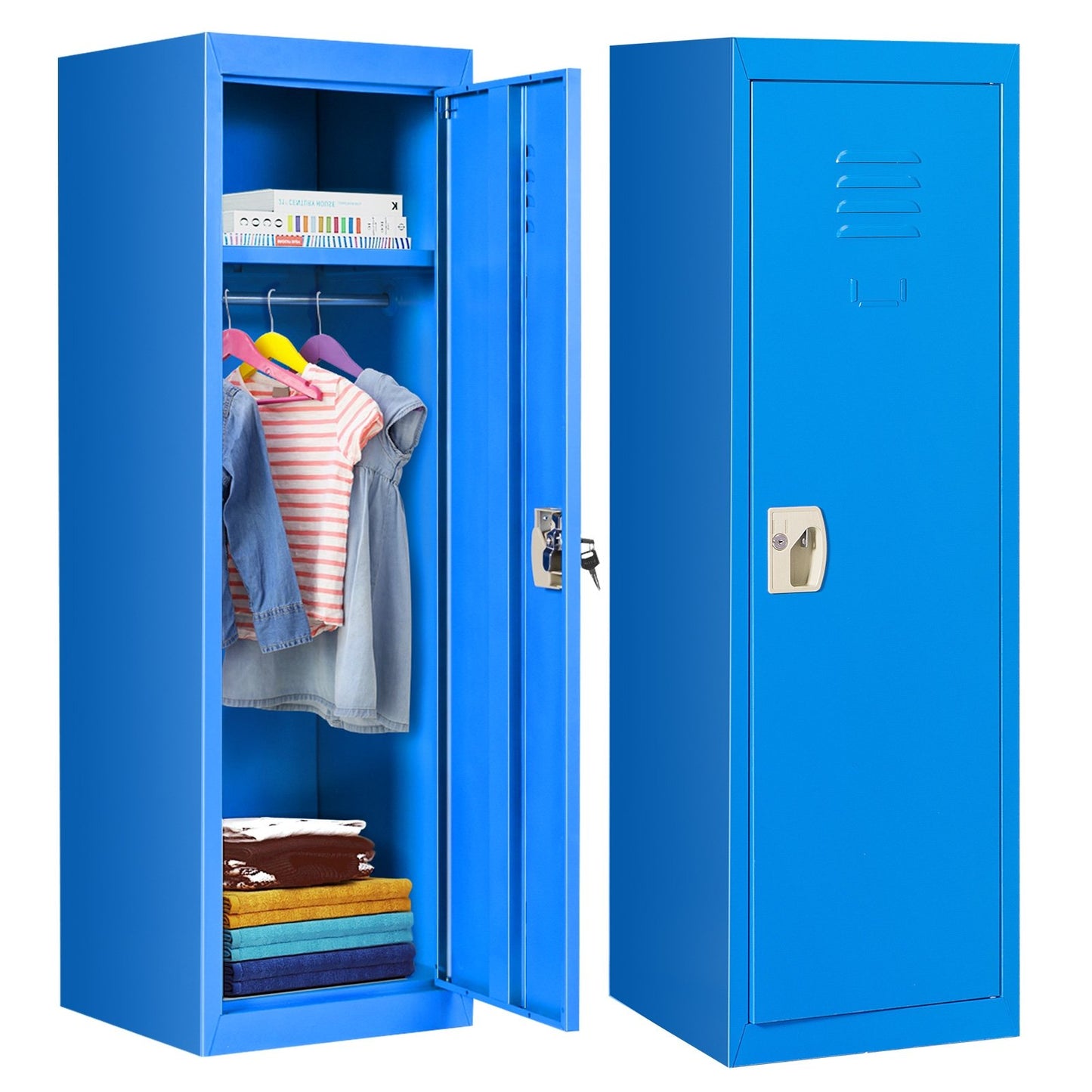 48 Inch Kid Safe Storage Children Single Tier Metal Locker, Blue - Gallery Canada
