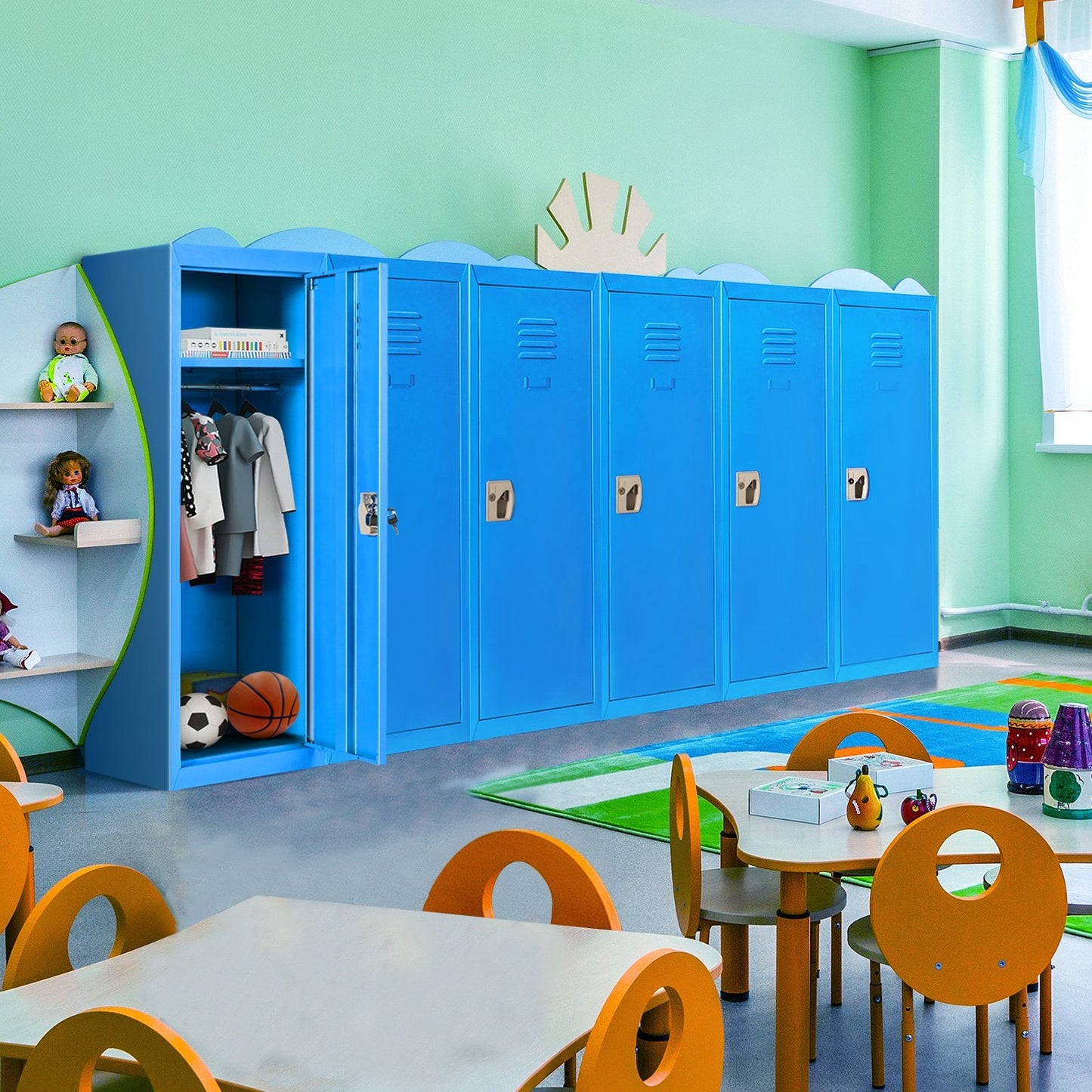 48 Inch Kid Safe Storage Children Single Tier Metal Locker, Blue Kids Storage   at Gallery Canada