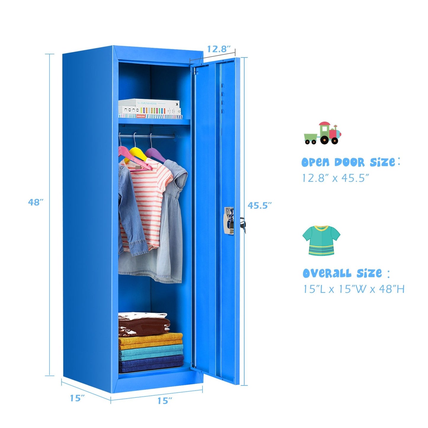 48 Inch Kid Safe Storage Children Single Tier Metal Locker, Blue Kids Storage   at Gallery Canada