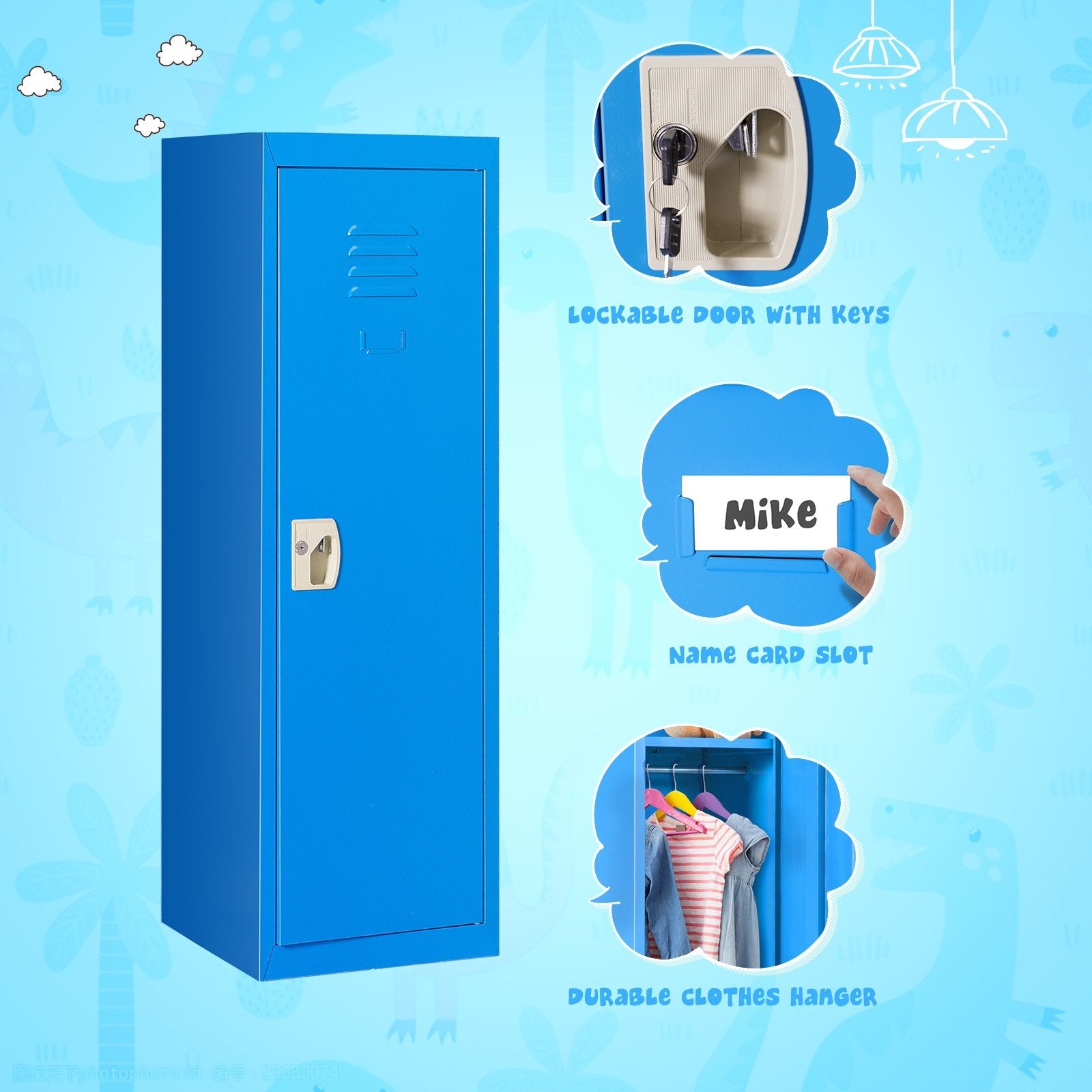 48 Inch Kid Safe Storage Children Single Tier Metal Locker, Blue Kids Storage   at Gallery Canada