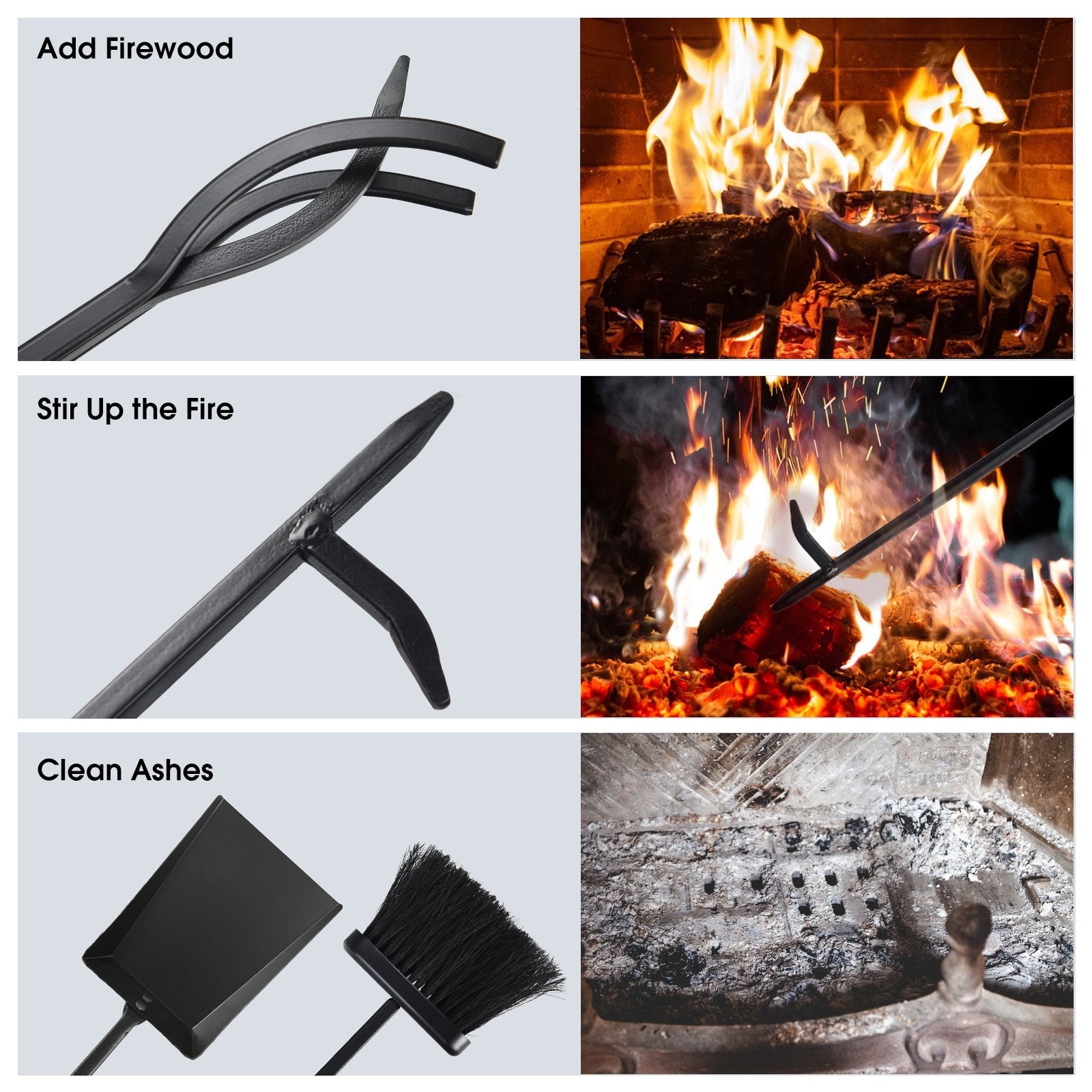 5 Pieces Fireplace Iron Standing Tools Set, Black Fireplace Tools   at Gallery Canada