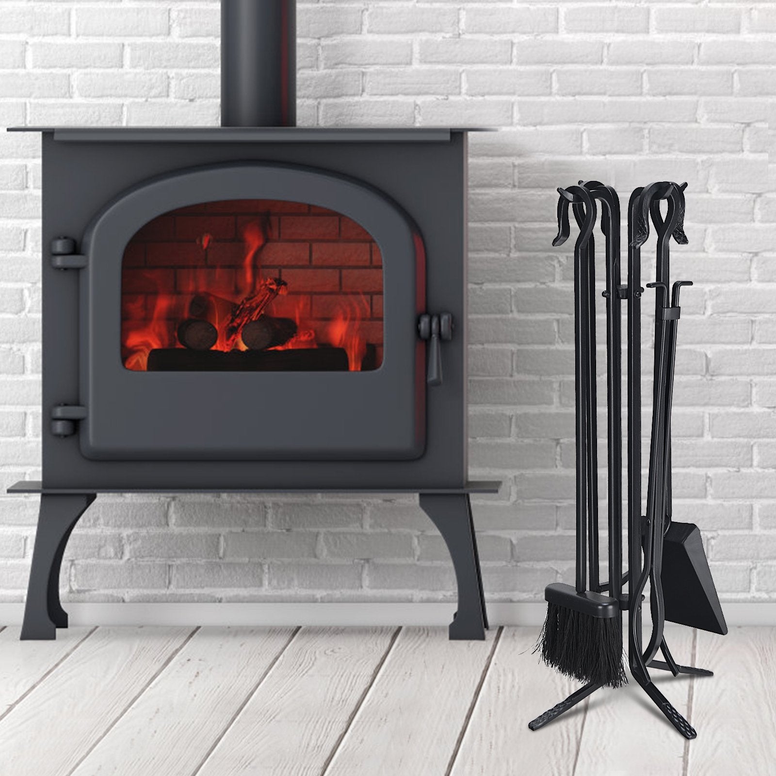 5 Pieces Fireplace Iron Standing Tools Set, Black Fireplace Tools   at Gallery Canada
